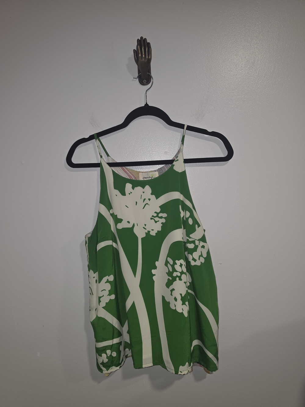 Anthropologie Porridge Green Floral Print Spaghetti-Strap Tank Top Women's SZ M